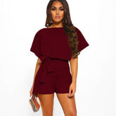 Explosion Color Of Belt Short-sleeved Romper